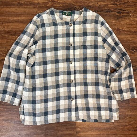 Orvis Linen Check Gingham Button Down Top Shirt Shacket Women's 18 XXL 2X 2XL - Picture 2 of 10